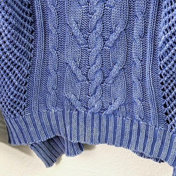 ECI New York Cotton Cable Knit Sweater Blue Textured Pullover XL Boho - Picture 4 of 9